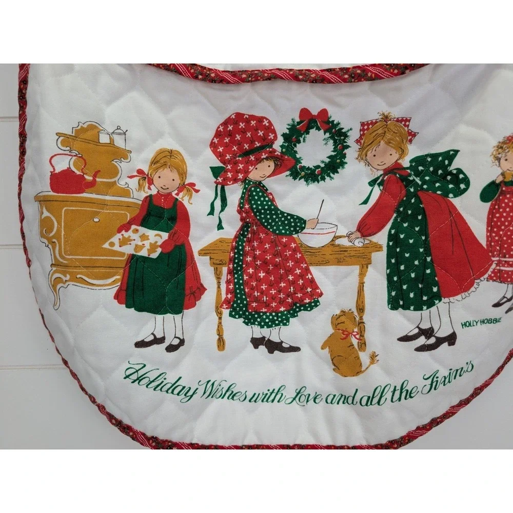 Vintage Holly‎ Hobbie Christmas Apron One Size Waist Tie Back Holiday Wishes